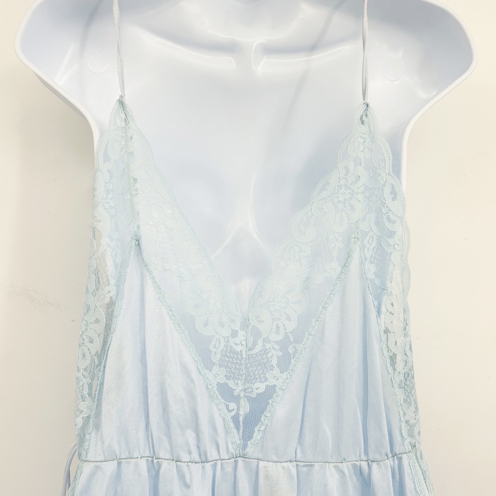 Pandora of California‎ Womens Vintage 70s Blue Lace Trim Coquette Nightgown XL - Picture 6 of 8